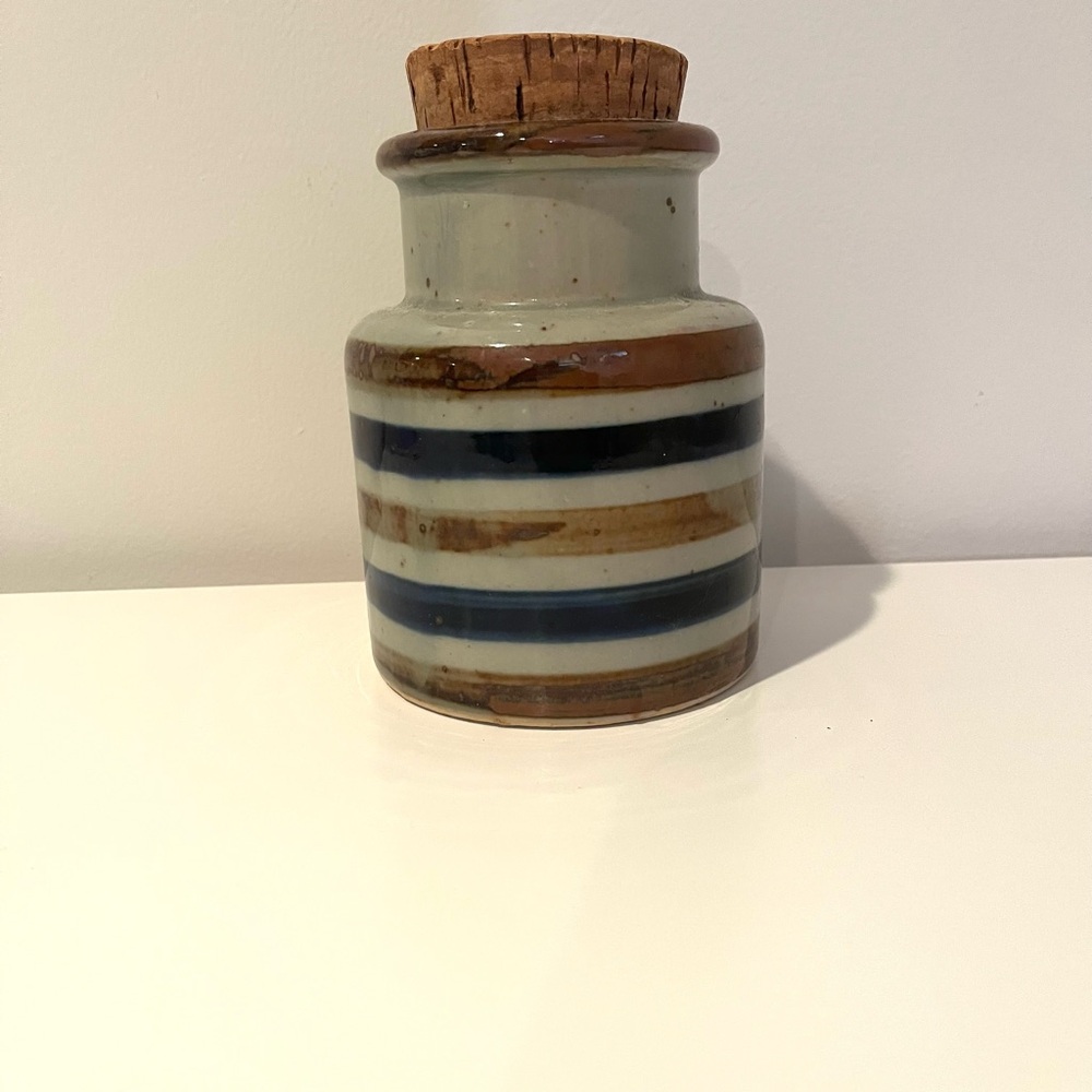 Striped Ceramic Jar with Cork Lid